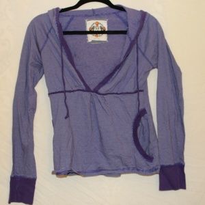 Free People Striped V-Neck Hoodie Pullover Size S